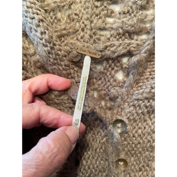 Free People Womens Crochet Knit Hooded Sweater Brown Cottagecore Y2K Twee Boho - Picture 6 of 12